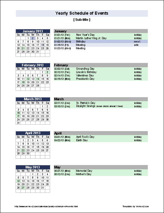 Free Yearly Schedule of Events Template Free Yearly Schedule of Events Template