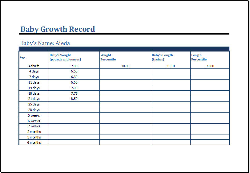 Baby Growth Chart Template Baby Growth Chart Template