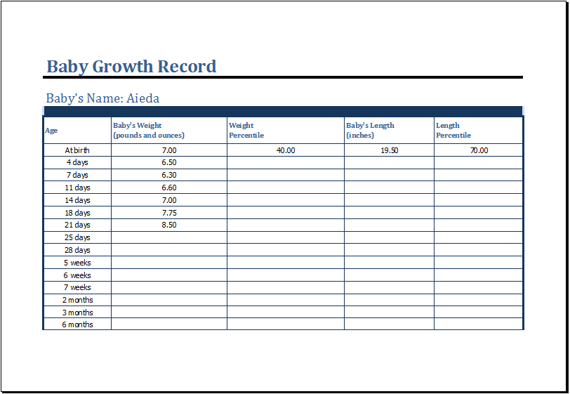 Baby Growth Chart Template