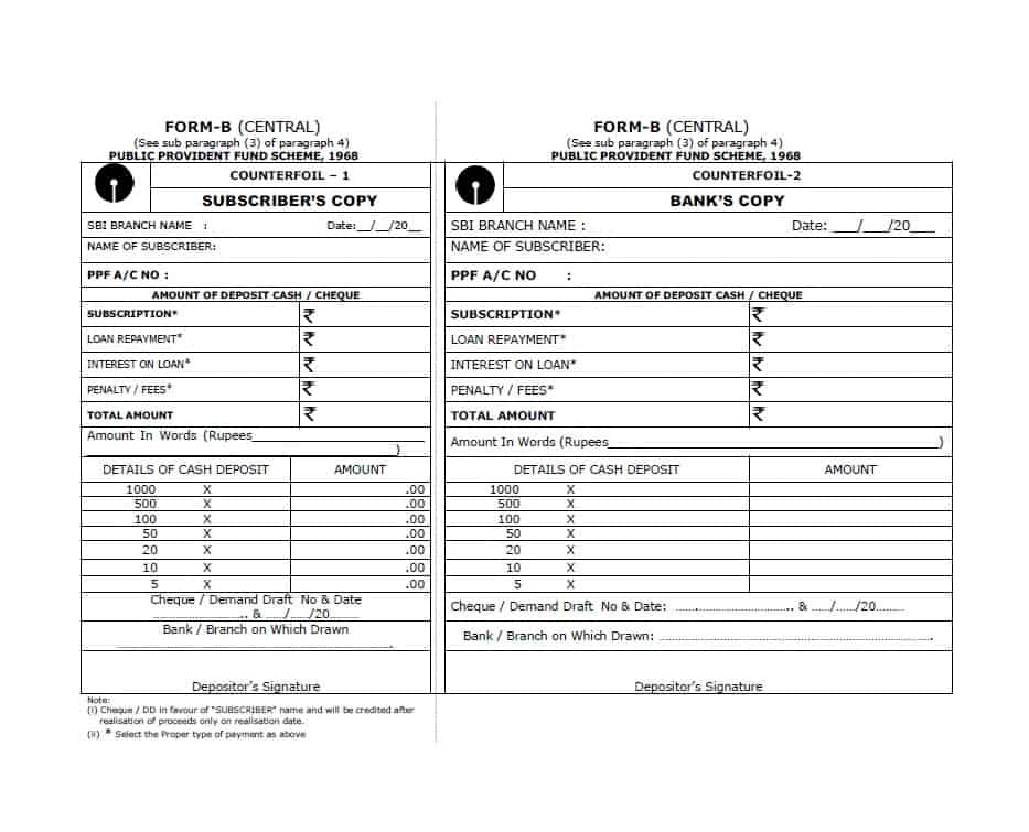 Cash Deposit Slip Template