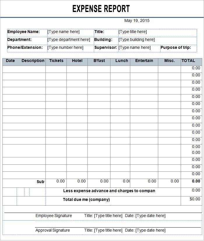 Free Employee Expense Report Template Free Employee Expense Report Template