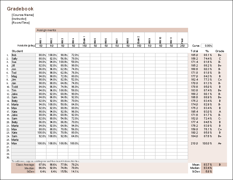 Grade Book Template for Excel