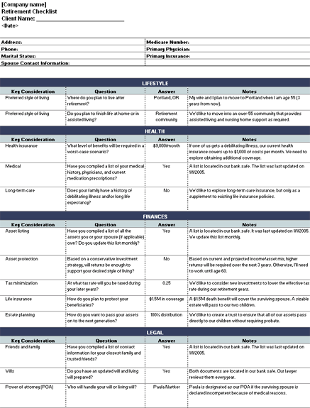 Retirement Checklist Template Retirement Checklist Template