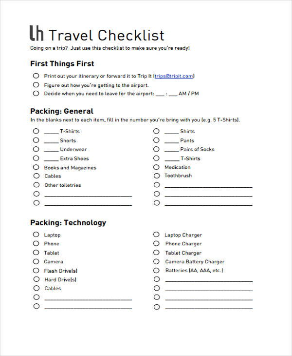 Travel Checklist Template