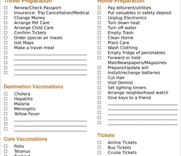travel checklist template
