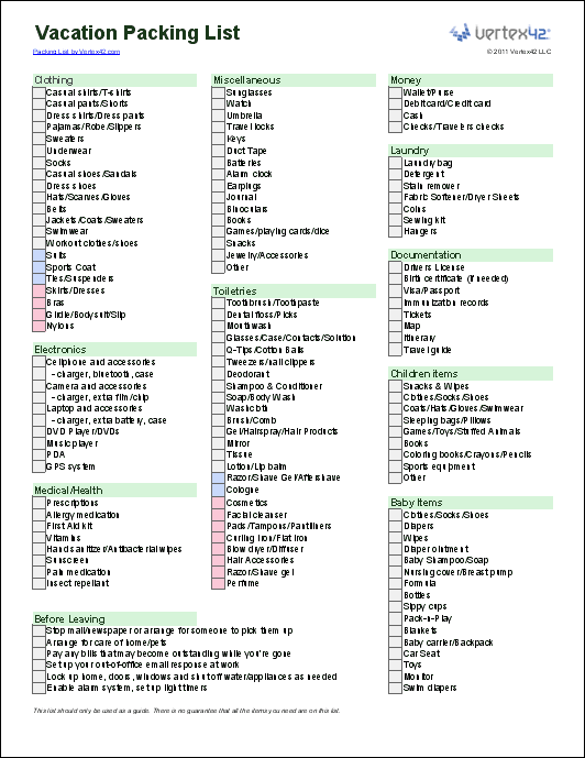 Free Travel Checklist Template